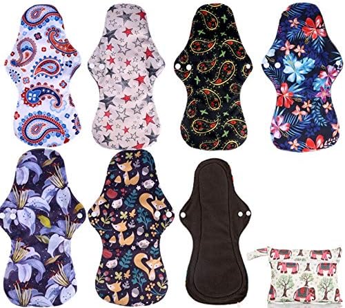 8 Pack Bamboo Charcoal Reusable Cloth Pads Heavy Flow Overnight (7 Pcs)