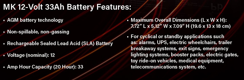 MK SLA Scooter Battery 12v 33 AH (Install not included)
