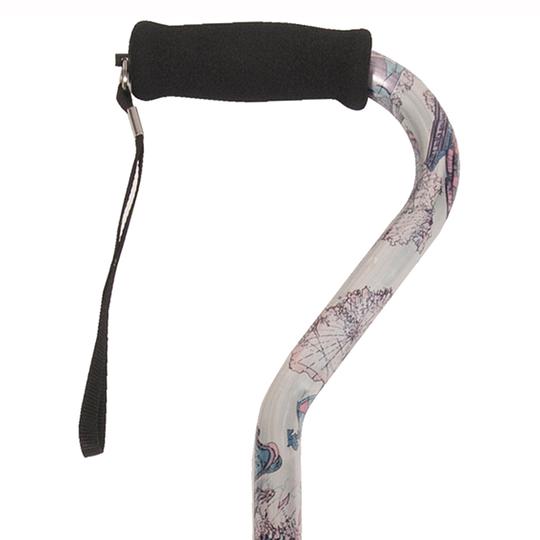 Adjustable Patterned Cane with Offset Handle, Soft Foam Grip & Wrist Strap