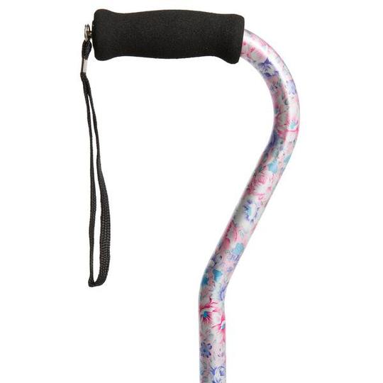 Adjustable Patterned Cane with Offset Handle, Soft Foam Grip & Wrist Strap