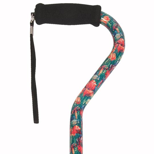 Adjustable Patterned Cane with Offset Handle, Soft Foam Grip &amp; Wrist Strap