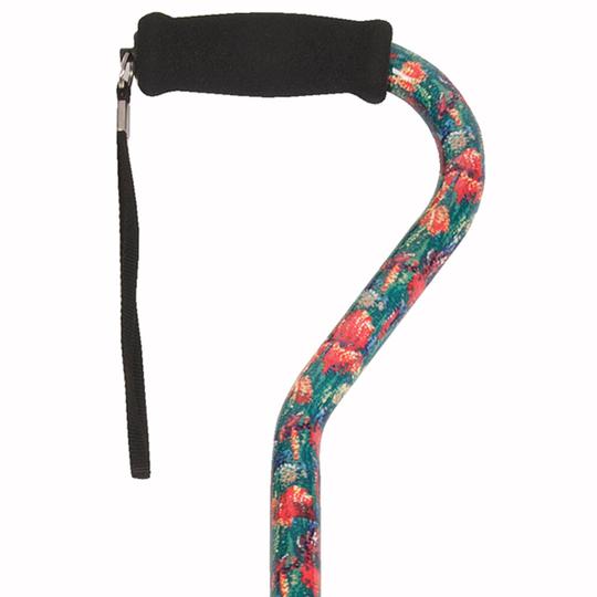 Adjustable Patterned Cane with Offset Handle, Soft Foam Grip & Wrist Strap