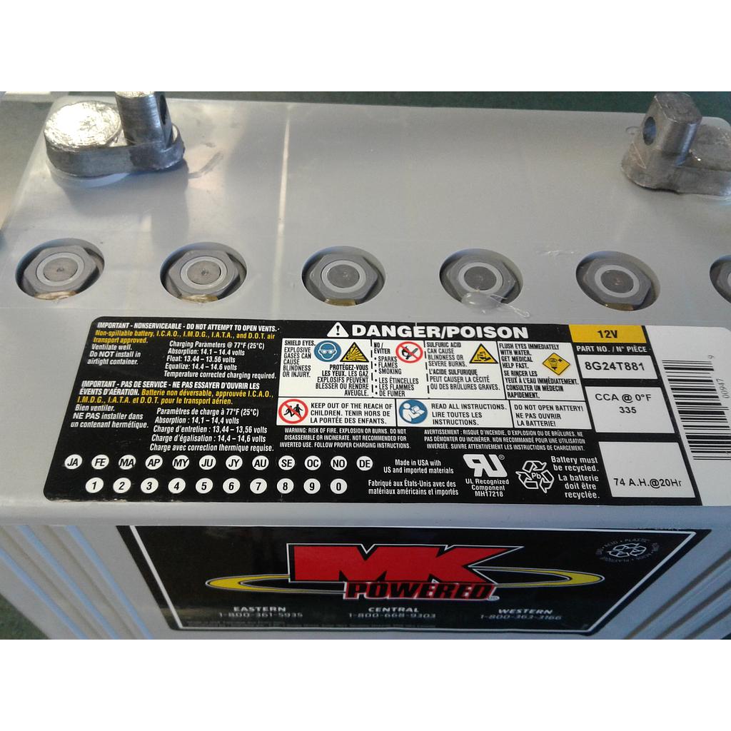 MK 8G24T881 Group 24 Gel Scooter Battery 12V 74 A.H. (Install not included)