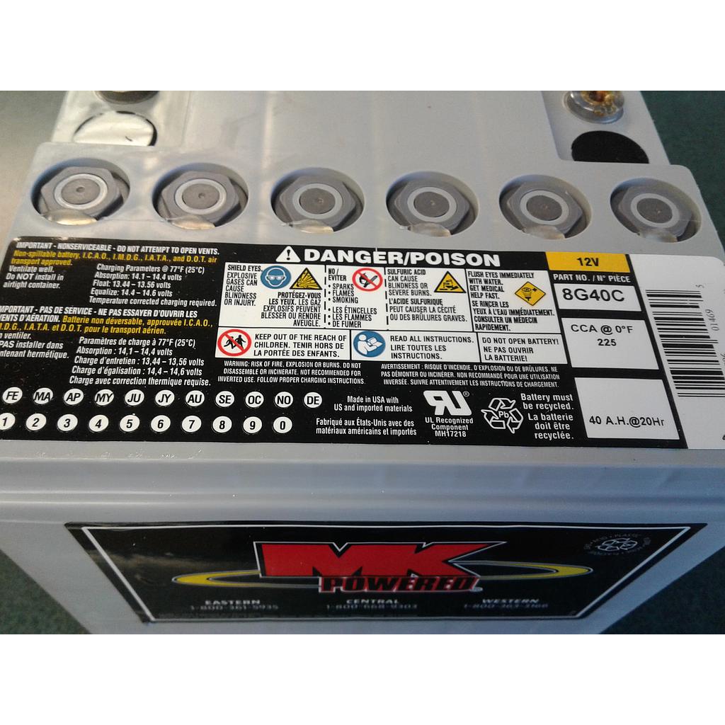MK Group 40 Gel Battery 8g40c 12V 40 A.H. (Install not included, HST Taxable Unless Installed by MCC)