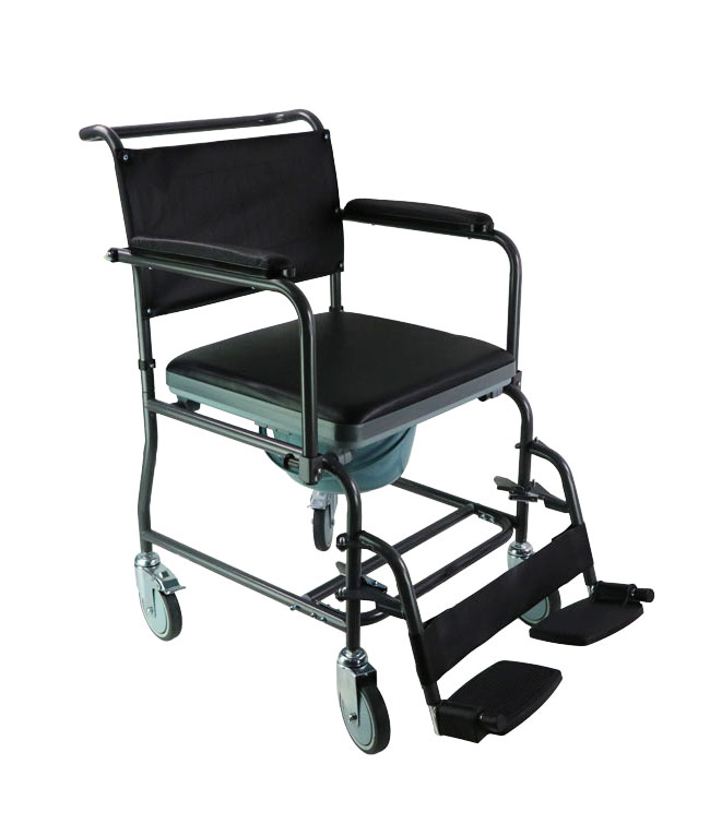 Wheeled Steel Commode Chair w/Footrests