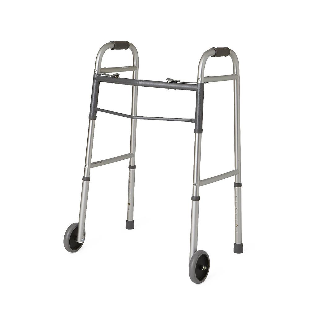 Folding Aluminum Walker Red Dot Palm Release w/5" Front Wheels