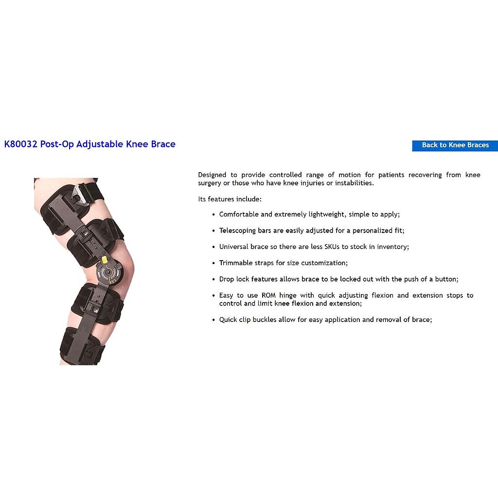 Post-Op ROM Adjustable Range of Motion Knee Brace