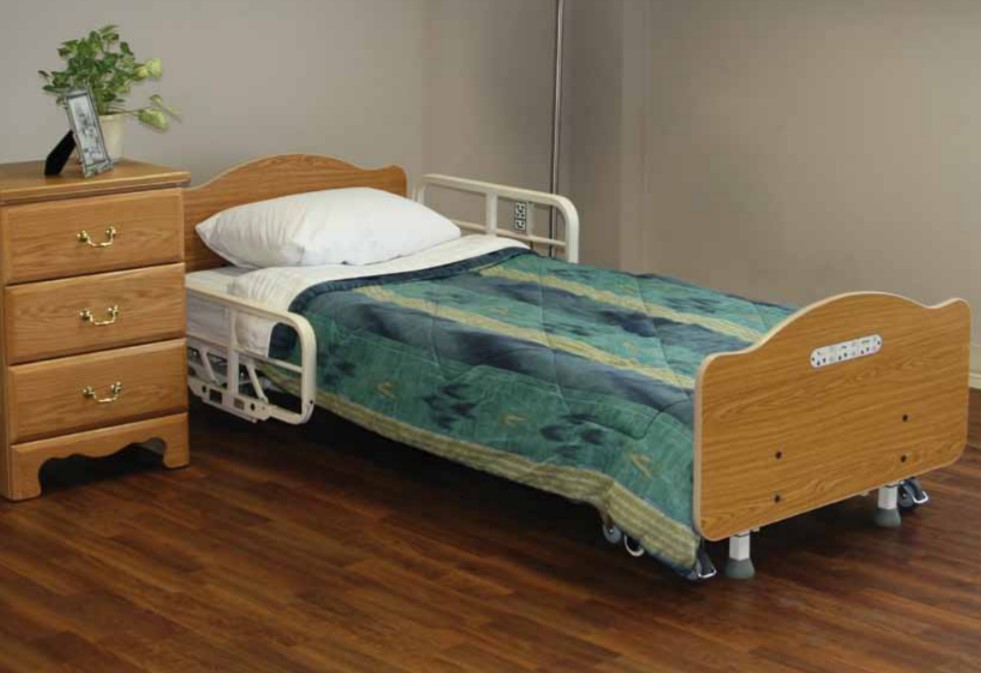 Joerns Care 100 Hi-Low Electric Hospital Bed with Side Rails &amp; Deluxe 500 35&quot;x80&quot; Mattress