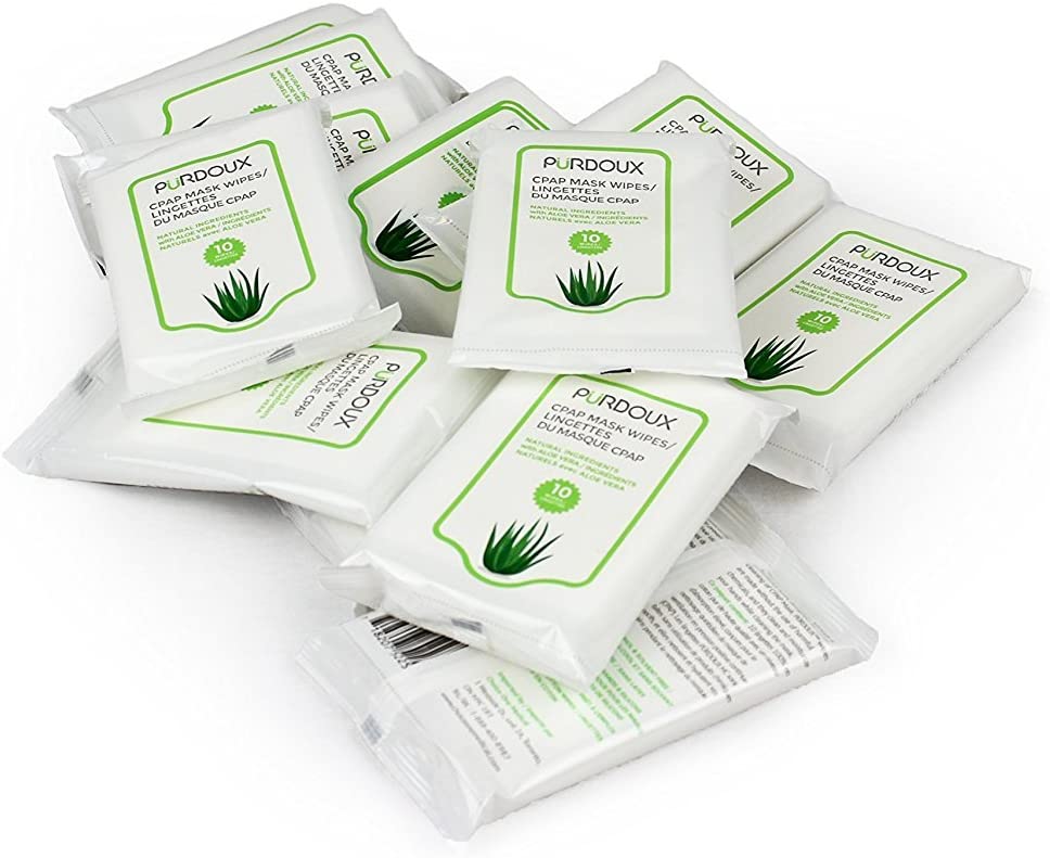 PÜRDOUX™ CPAP Mask Wipes with Aloe Vera (Resealable sachets, 10 wipes per sachet)