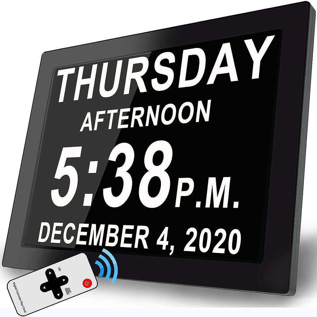 Digital Clock with 8" Large AM/PM, Bedroom Wall Day Date Clock