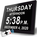Digital Clock with 8" Large AM/PM, Bedroom Wall Day Date Clock