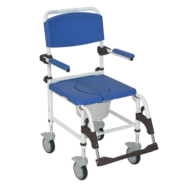Aluminum Rehab Shower Commode Chair w/Adjustable Seat Height (20"-22") with  Casters