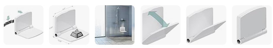 Wall-Mount Fold-Down White Shower Seat (440 lb Cap.)
