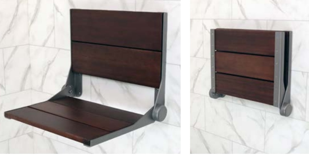 18" Wide Wall-Mount Fold-Down Bamboo Shower Seat w/Aluminum Frame(440 lb Cap.)