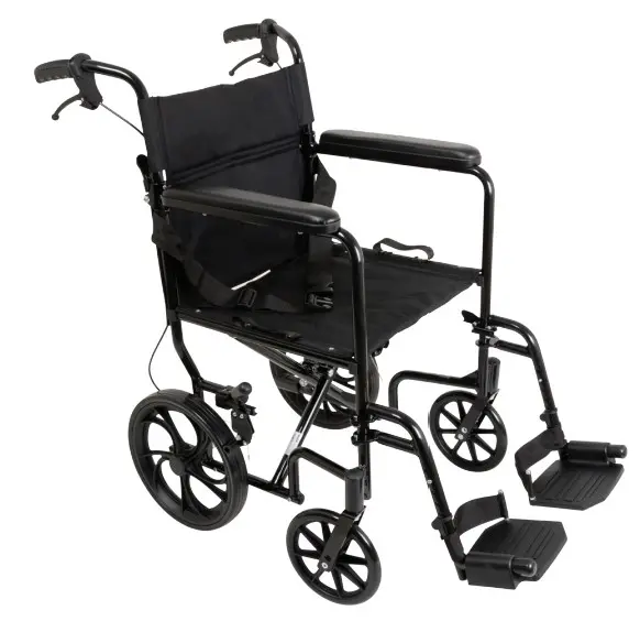 CH Lightweight Transport Wheelchair 19" Seat Width, 12" Rear Wheels, Caregiver & User Wheel Locks (Black)