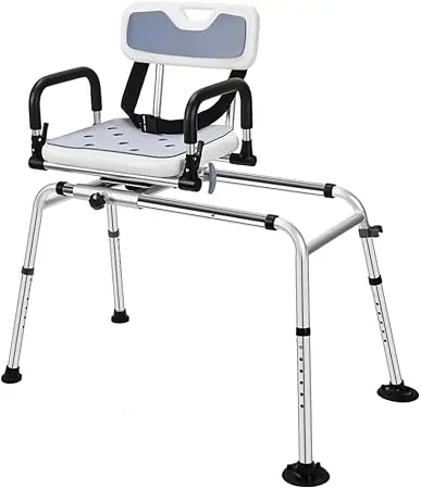 Shower Chair Tub Transfer Bench with 360° Swivel Seat, Height Adjustable, Pivoting Arms