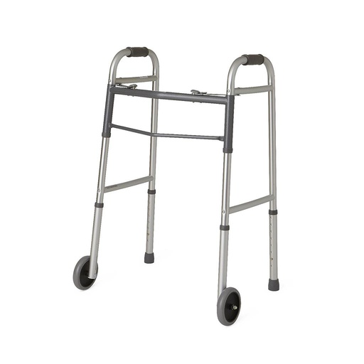 Folding Aluminum Walker Red Dot Palm Release w/5" Front Wheels