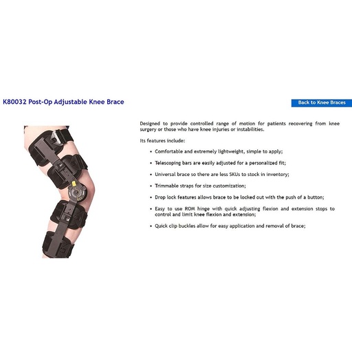 [40000008904] Post-Op ROM Adjustable Range of Motion Knee Brace