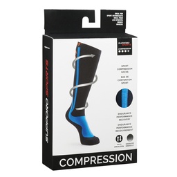 UNISEX 20-30 mmHg COMPRESSION Sports Socks BLACK w/BLUE ACCENTS