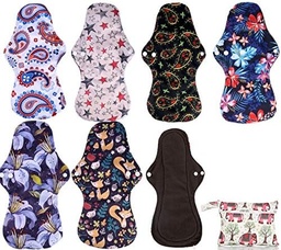 [40000012891] 8 Pack Bamboo Charcoal Reusable Cloth Pads Heavy Flow Overnight (7 Pcs)