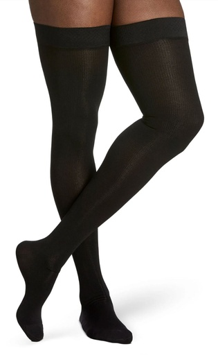 Sigvaris Womens 20-30 mmHg Thigh High Closed Toe Essential Cotton Blend Compression Stockings w/Grip-Top (pair)