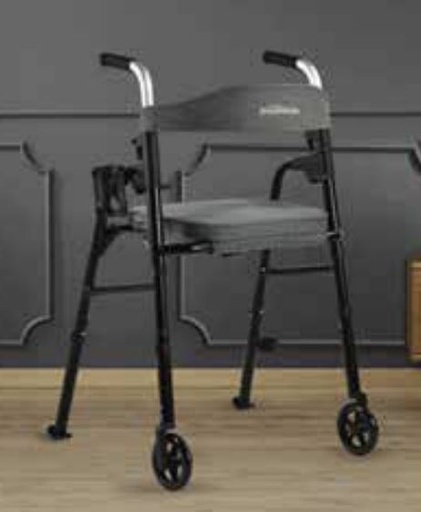 [40000015734] Essentials Folding Walker with 2 wheels, 2 Skis, Cane Holder & Seat w/Backrest