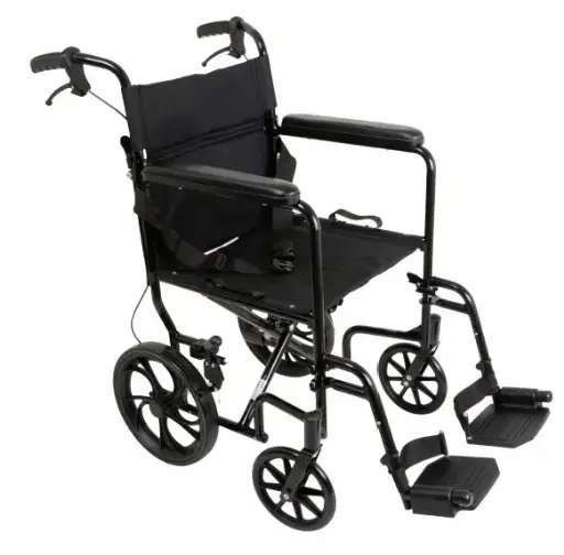 [40000020136] CH Lightweight Transport Wheelchair 19" Seat Width, 12" Rear Wheels, Caregiver & User Wheel Locks (Black)