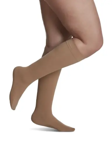 Sigvaris Womens 20-30 mmHg Knee High Closed Toe Essential Cotton Blend Compression Socks w/Grip-Top (pair) 