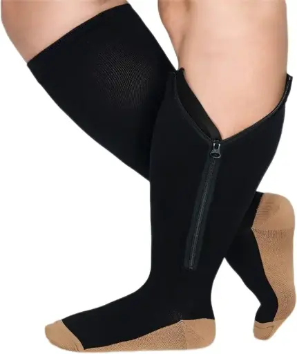 [40000021216] Zipper Compression Socks for Men & Women, 20-30mmHg Closed Toe Graduated Copper Zippered Compression Stocking